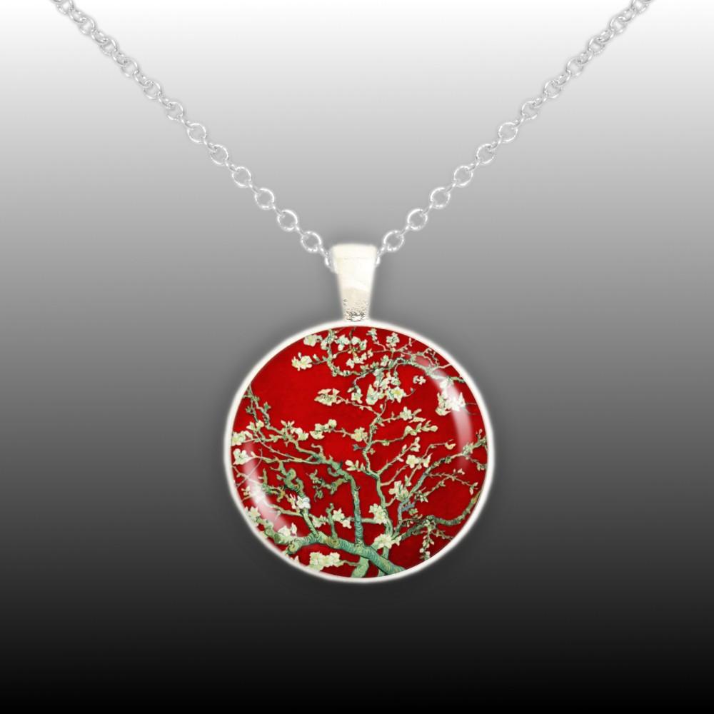 1000x1000 Almond Tree Branches W Flowers In Red Van Gogh Art Painting 1 - Pendant Painting