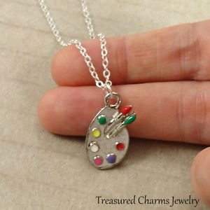 300x300 Silver Artist Paint Palette Necklace - Pendant Painting