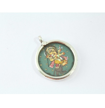 427x441 Temple Silver Jewellery God Ganesh Round Painting Pendant, Temple - Pendant Painting