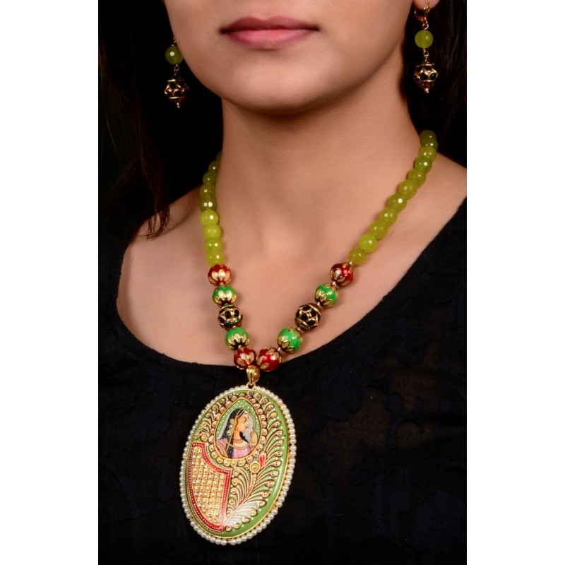 800x800 Fairytale Princess Tanjore Hand Painted Pendant Necklace - Pendant Painting
