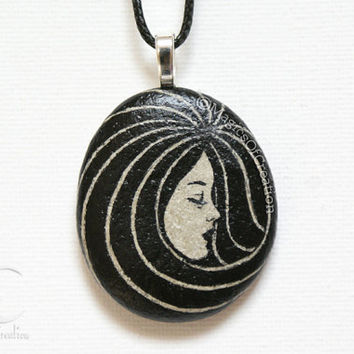 354x354 Hand Painted Stone, Black Pendant From Magicsofcreation On Etsy - Pendant Painting