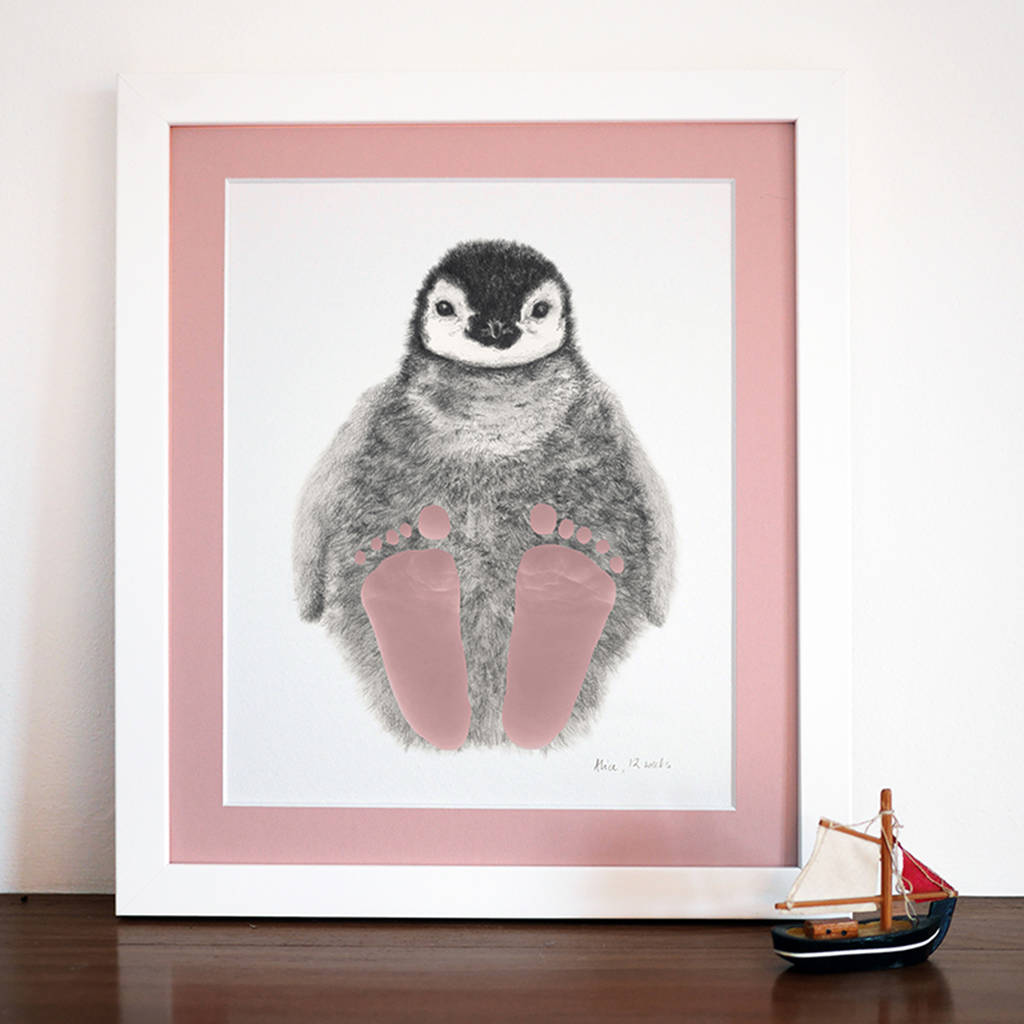 1024x1024 Bespoke Personalised New Baby Footprint Penguin By Lucy Coggle - Penguin Feet Painting