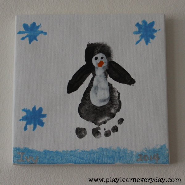 600x600 Christmas Hand And Foot Print Crafts - Penguin Feet Painting