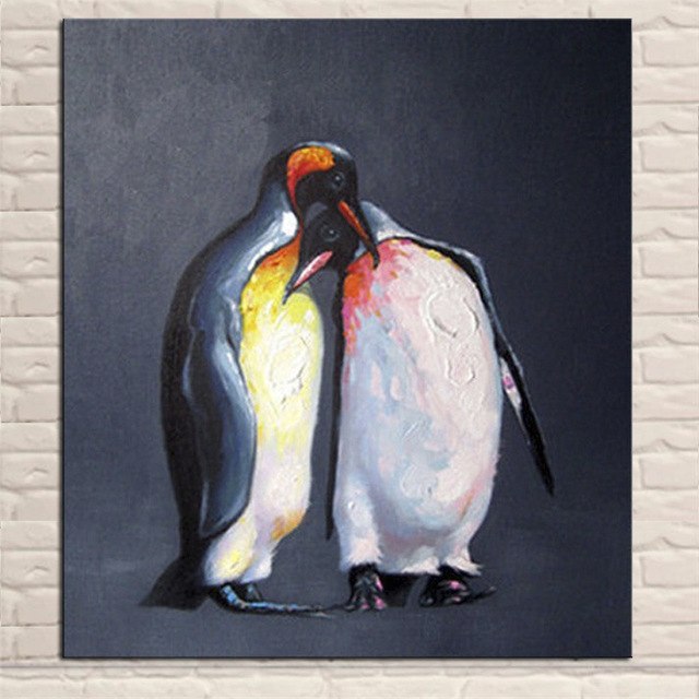 640x640 Modern Hand Painted Abstract Pictures Black And White Animal - Penguin Painting