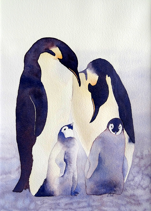 501x700 Penguin Family Painting By Laurel Best - Penguin Painting