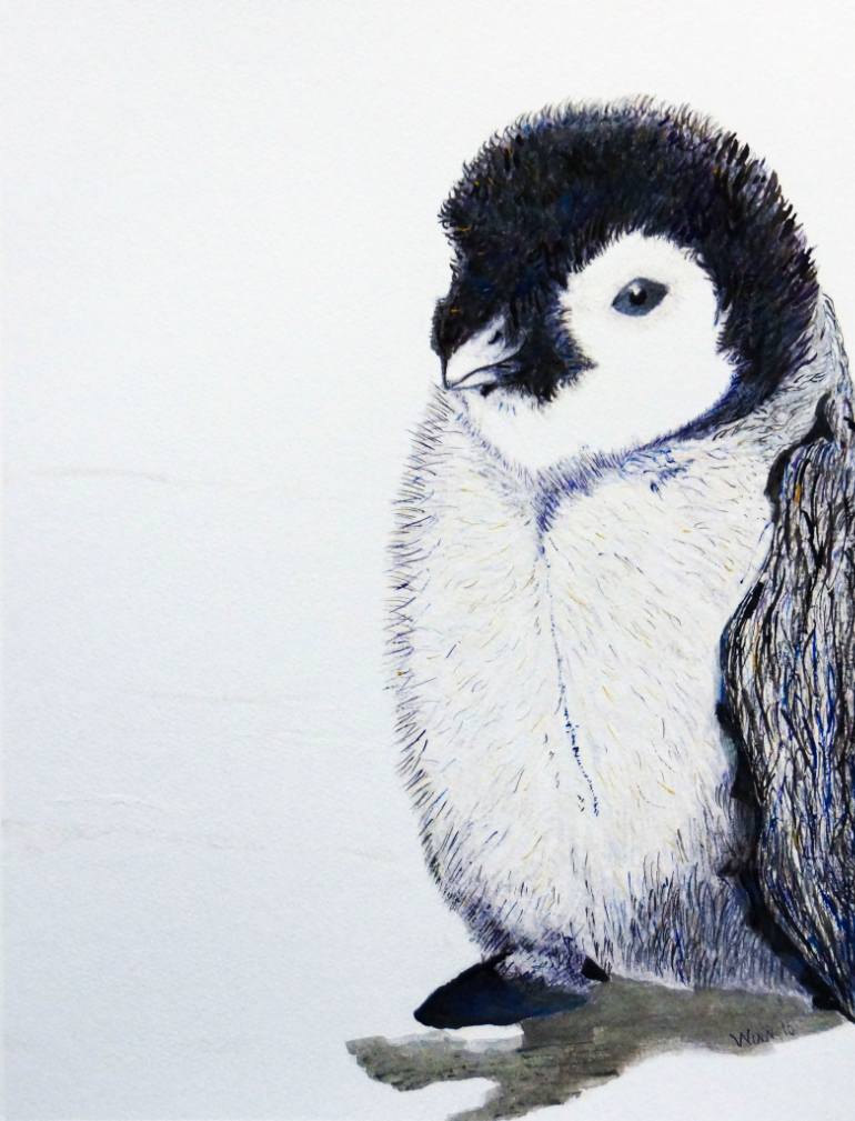770x1009 Saatchi Art Baby Penguin Painting By Penny Winn - Penguin Painting