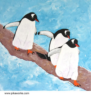 300x315 Three Gentoos - Penguin Painting