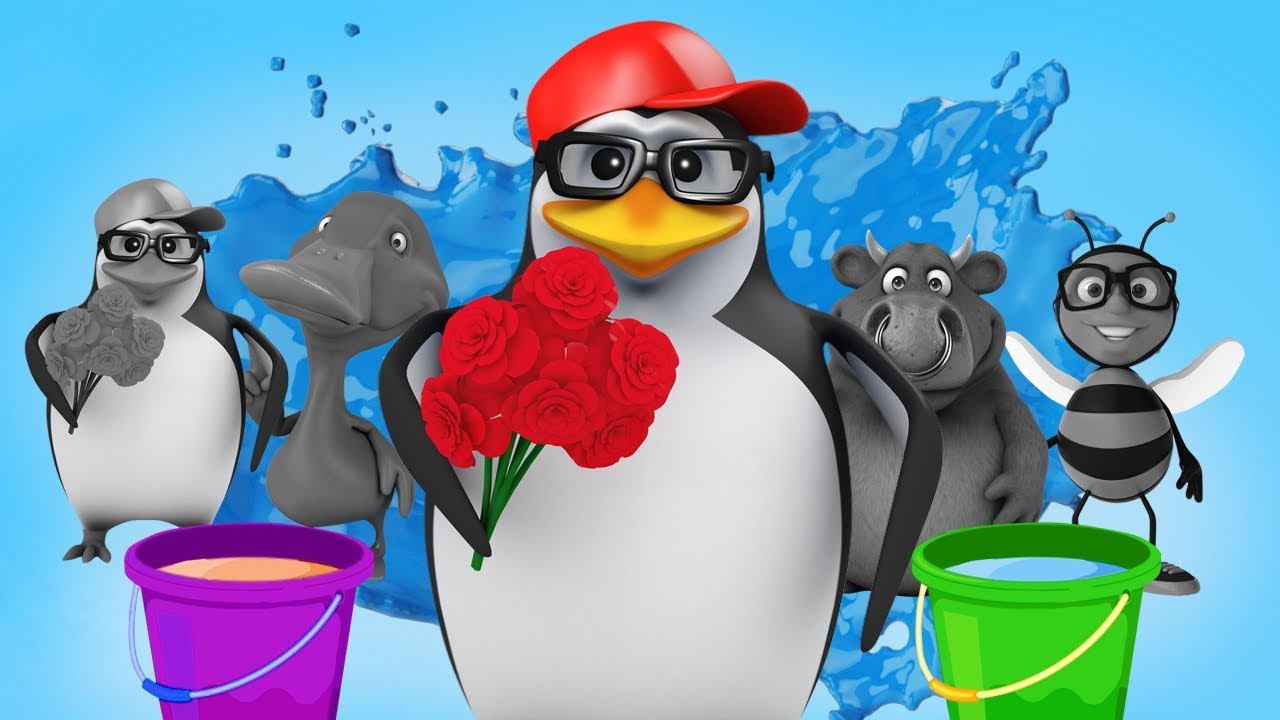 1280x720 Learning Color For Kids Painting Color Water With Penguin ,cow - Penguin Painting For Kids