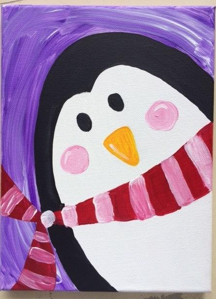 446x616 Family Canvas Painting - Penguin Painting For Kids