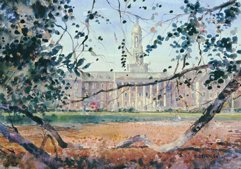 493x346 Penn State University Old Main Autumn Campus Fine Art Print - Penn State Painting