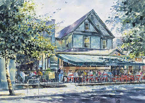 486x345 Cafe 210 West Penn State Campus Landmark Artwork Print - Penn State Painting