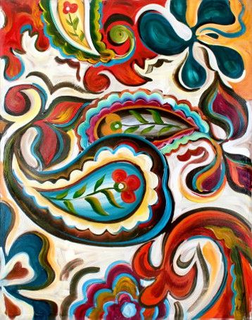 358x454 Pennsylvania Dutch Inspired Floralpaisley Print Jewel Tones - Pennsylvania Dutch Painting