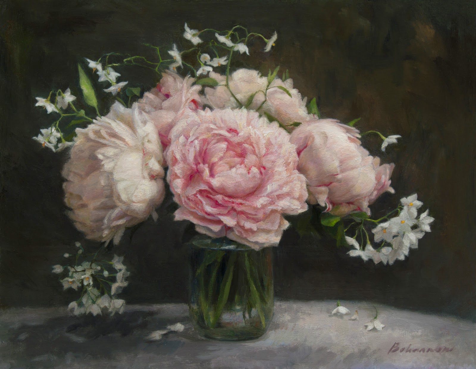 1600x1242 Peonies With Flowering Vines The Art Of Candice Bohannon - Peony Oil Painting