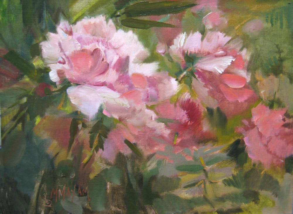 1000x733 Peony Blooms Oil Painting Floral Pink Peonies Garden By Artist - Peony Oil Painting
