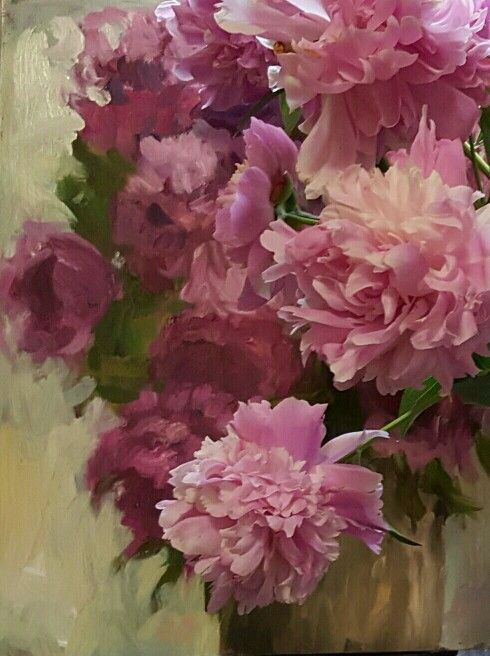 490x656 Pink Peonies With Abstract Peonie Painting By Jeannie Dolan - Peony Oil Painting