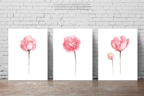 570x380 Peony Watercolor Painting Shabby Chic Home Decor Abstract - Peony Watercolor Painting