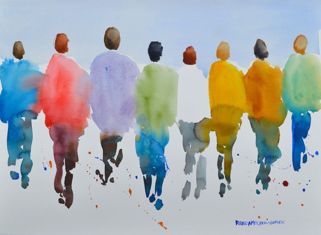 1024x750 People Iv, Original Watercolor Painting Landscape, Large 22 X 30 - People Painting