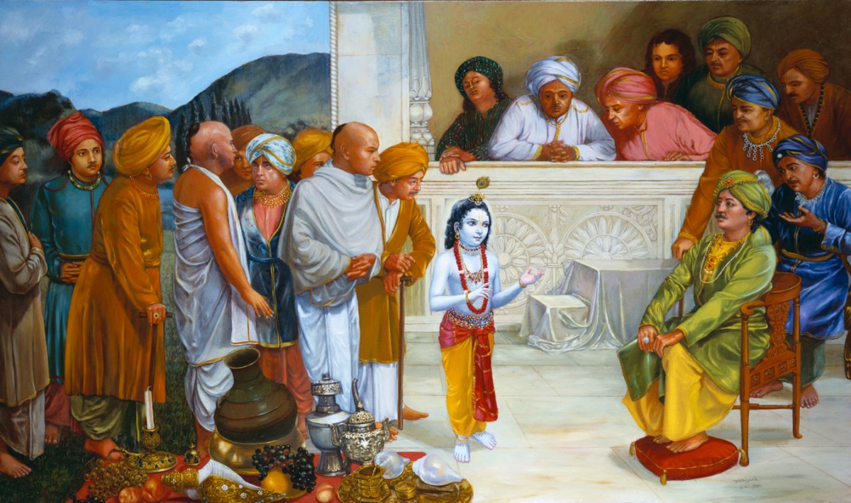 1200x709 Young Krishna Urges Nanda's People, Oil Painting, Oil On Canvas - People Painting Art