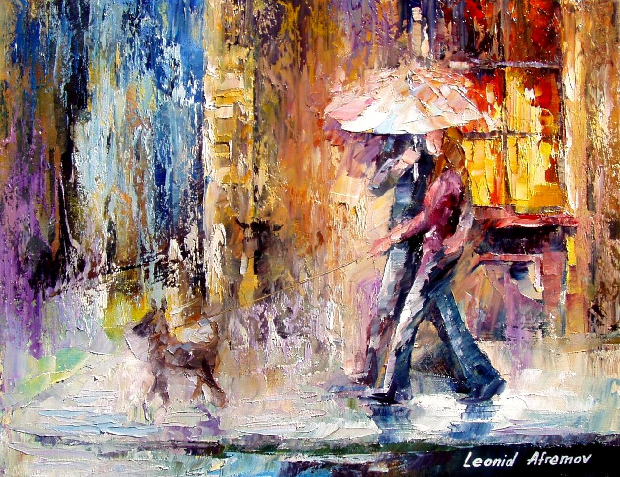 1256x968 Leonid Afremov, Oil On Canvas, Palette Knife, Buy Original - People Walking Painting