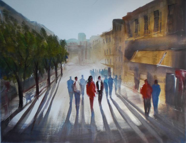 770x594 Saatchi Art People Walking In An Imaginary City Painting By - People Walking Painting
