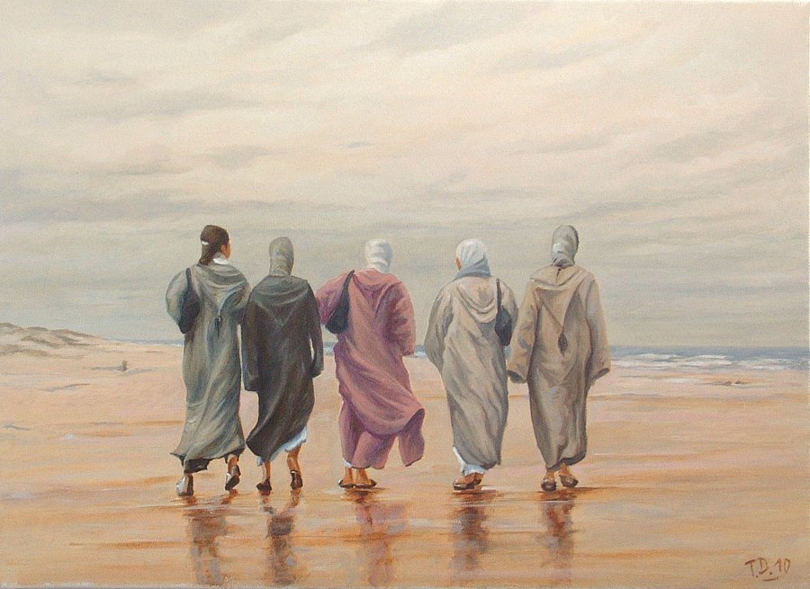900x655 Till Dehrmann Artwork Moroccan Women Walking - People Walking Painting