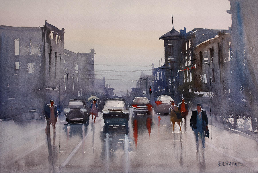 900x604 Walking In The Rain Painting By Ryan Radke - People Walking Painting