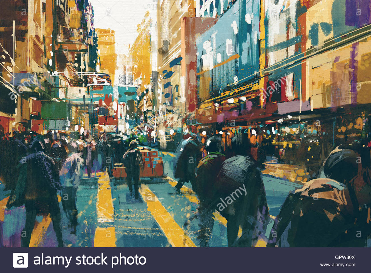 1300x956 People Walking In Colorful Of City Street,illustration Painting - People Walking Painting