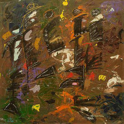 400x400 Acrylic On Canvas Abstract Painting Of Five People Walking - People Walking Painting