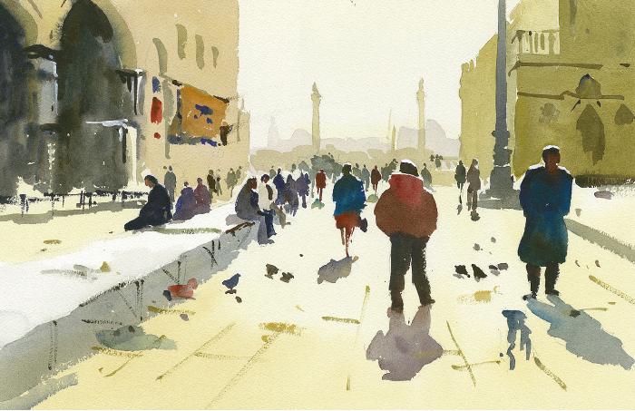 700x453 How To Paint People And Figures In Watercolour Townscapes - People Walking Painting
