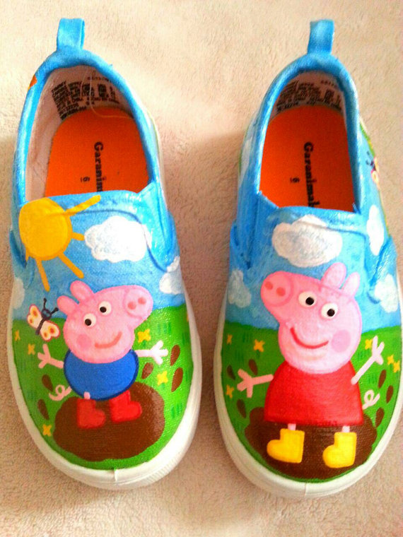 570x760 Peppa Pig Inspired Special Occasion Hand Painted Shoes - Peppa Pig George Painting