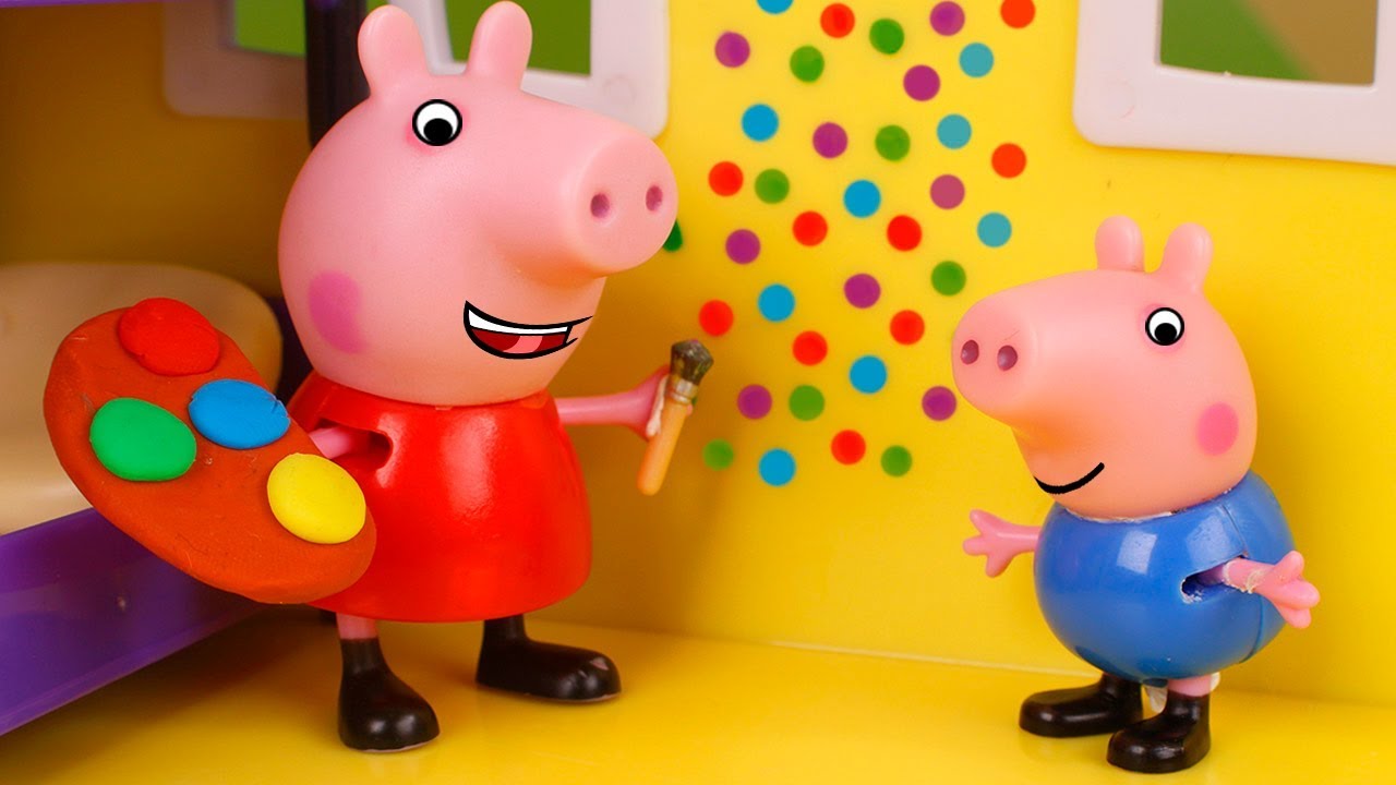 1280x720 Peppa Pig Toys Peppa And George Paint The House - Peppa Pig George Painting