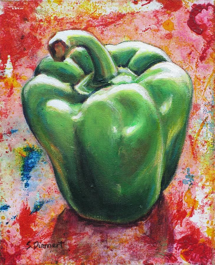 730x900 Green Pepper Painting Fruits, Vegetables - Pepper Painting