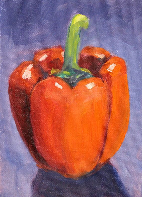 570x789 Still Life Oil Painting Big Red Pepper Kitchen Art By - Pepper Painting