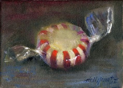 475x343 Peppermint Candy 5 X7 Oil On Canvas Original Art Painting By Hall - Peppermint Painting