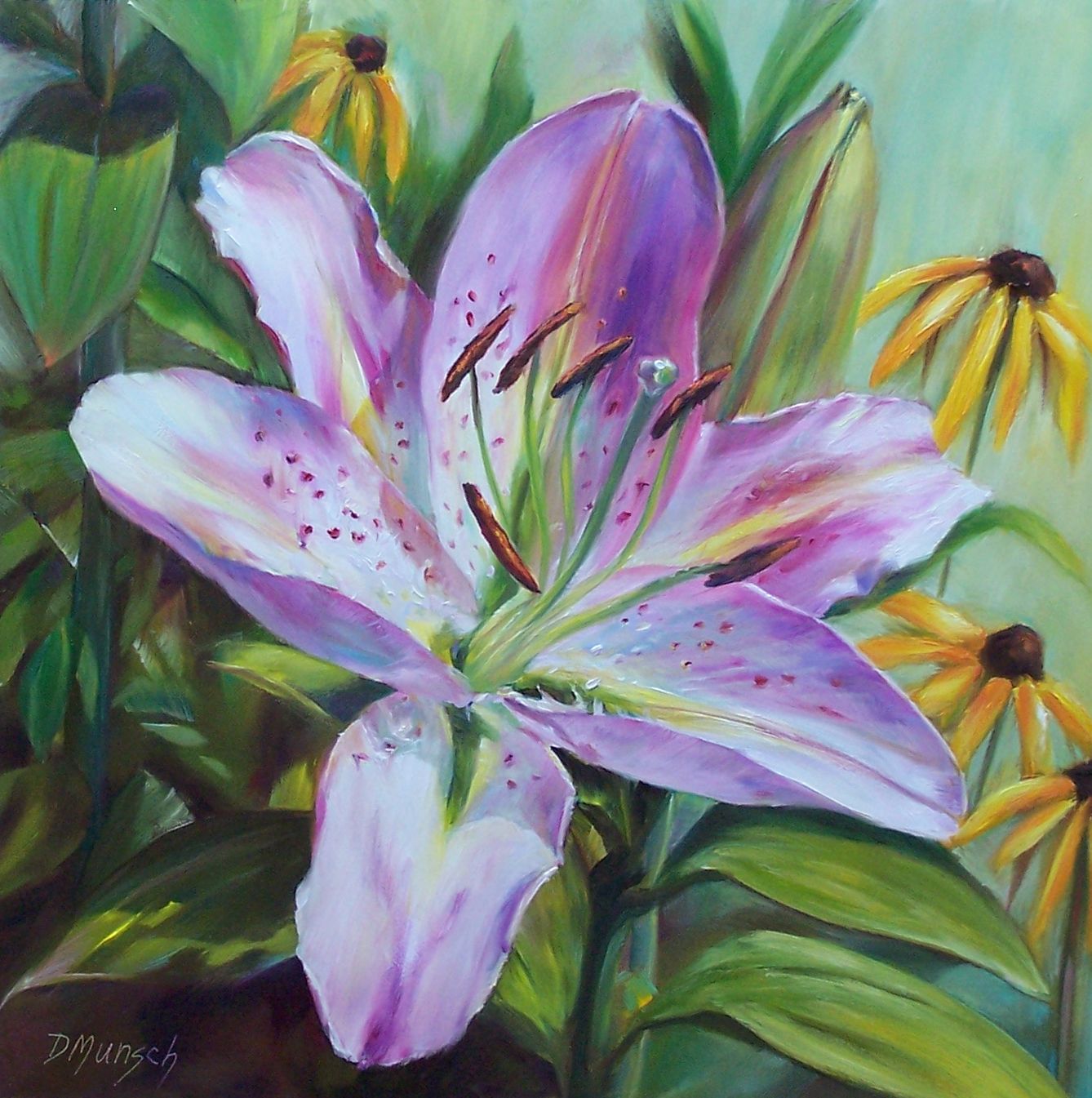 1338x1345 Donna Munsch Fine Art Original Oil Painting Peppermint Lily - Peppermint Painting