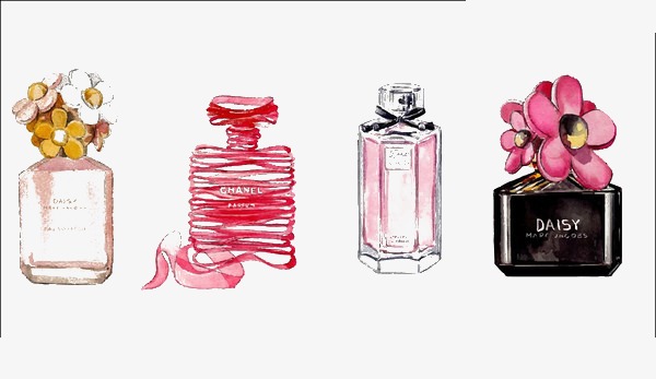 600x347 Perfume Bottle, Water Color Painting, Decoration Png And Psd File - Perfume Bottle Painting