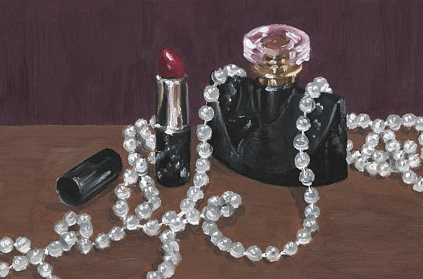 600x396 Red Lipstick With Perfume Bottle Painting By Lucy Hayward - Perfume Bottle Painting