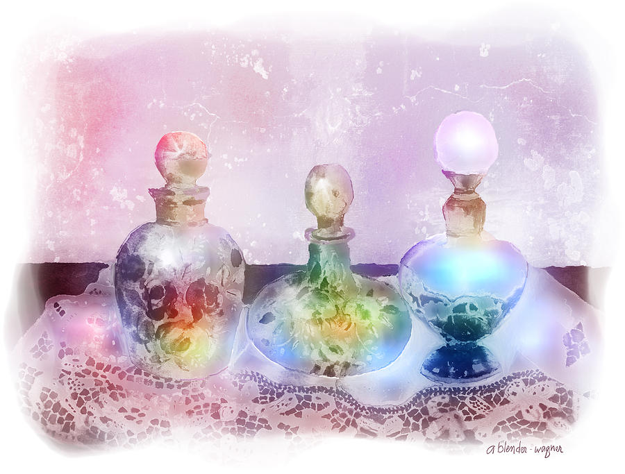 900x683 Fancy Perfume Bottles Painting By Arline Wagner - Perfume Bottle Painting
