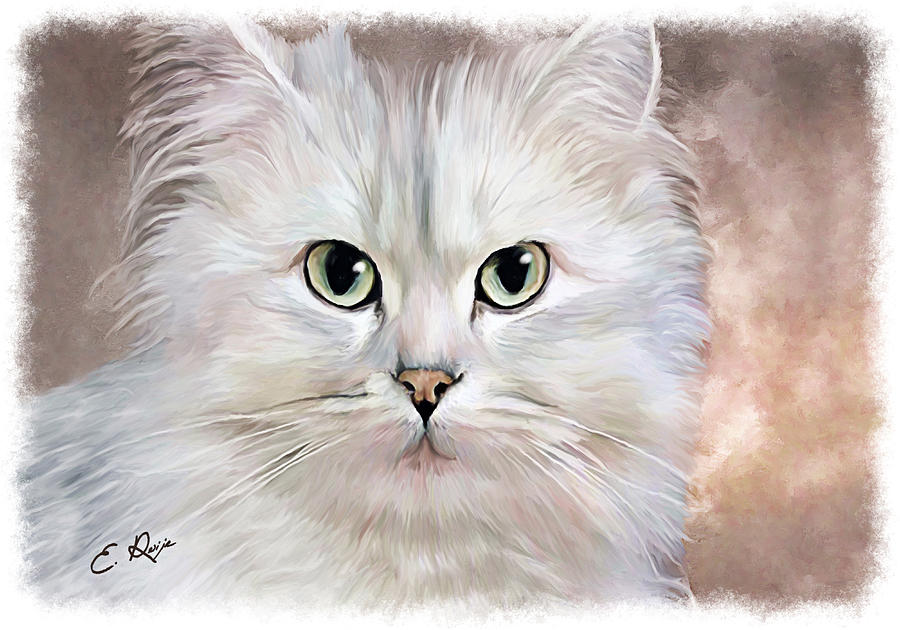 900x630 White Persian Cat Painting By Ellens Art - Persian Cat Painting