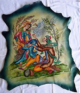 256x300 Vintage Persian Painting On Leather 32x 28 Signed By Famed - Persian Painting