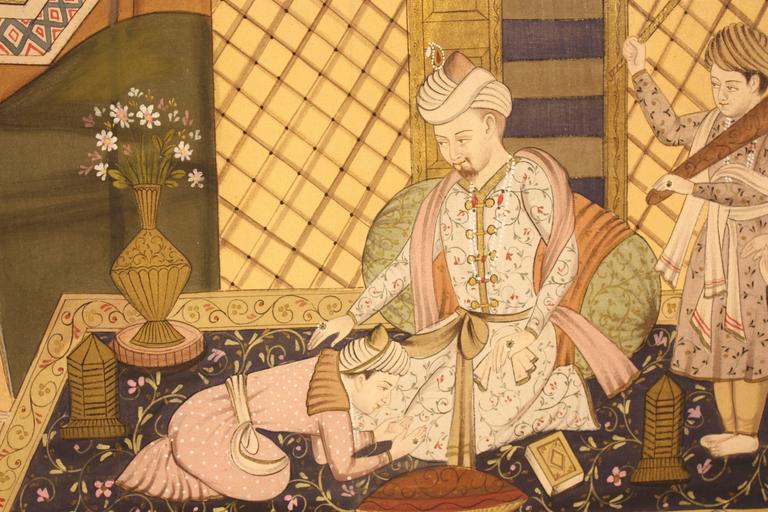 768x512 Large 19th Century Persian Painting On Silk - Persian Painting