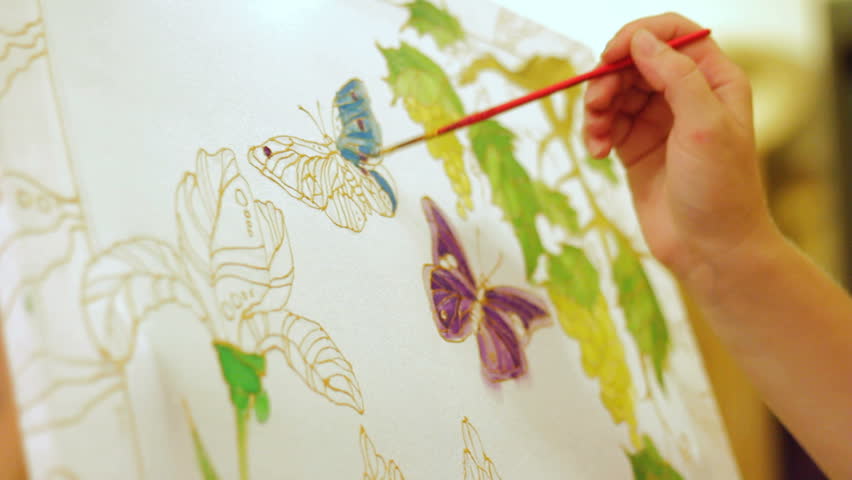 852x480 Stock Video Of Batik Painting Of A Spring Garden. 3116557 - Person Painting