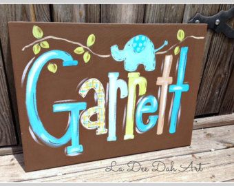 340x270 Hand Painted Personalized Wall Art, Chocolate Brown, Turquoise - Personalized Name Painting