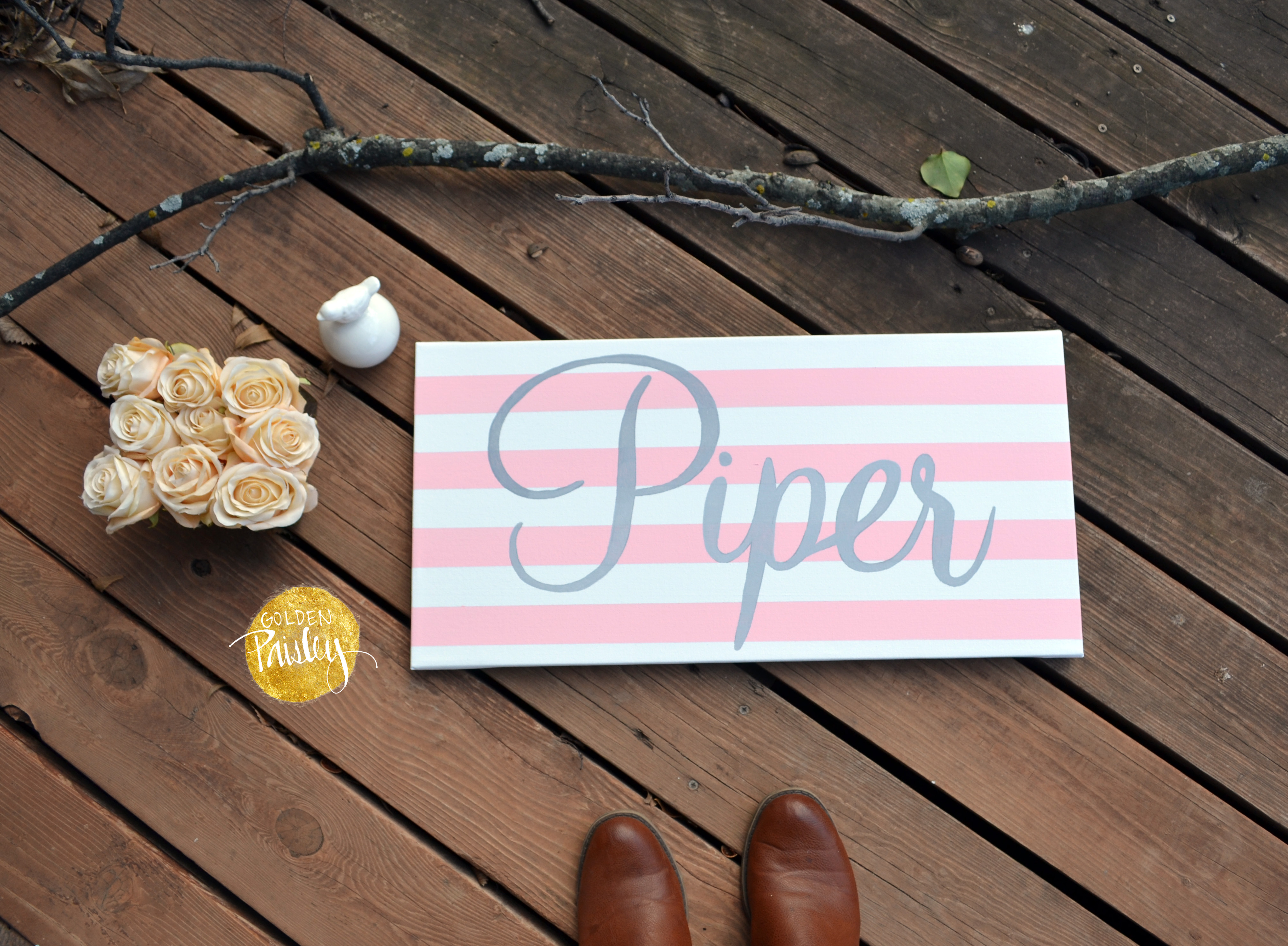 4036x2964 Personalized Name Painting Nursery Sign Pink Striped - Personalized Name Painting