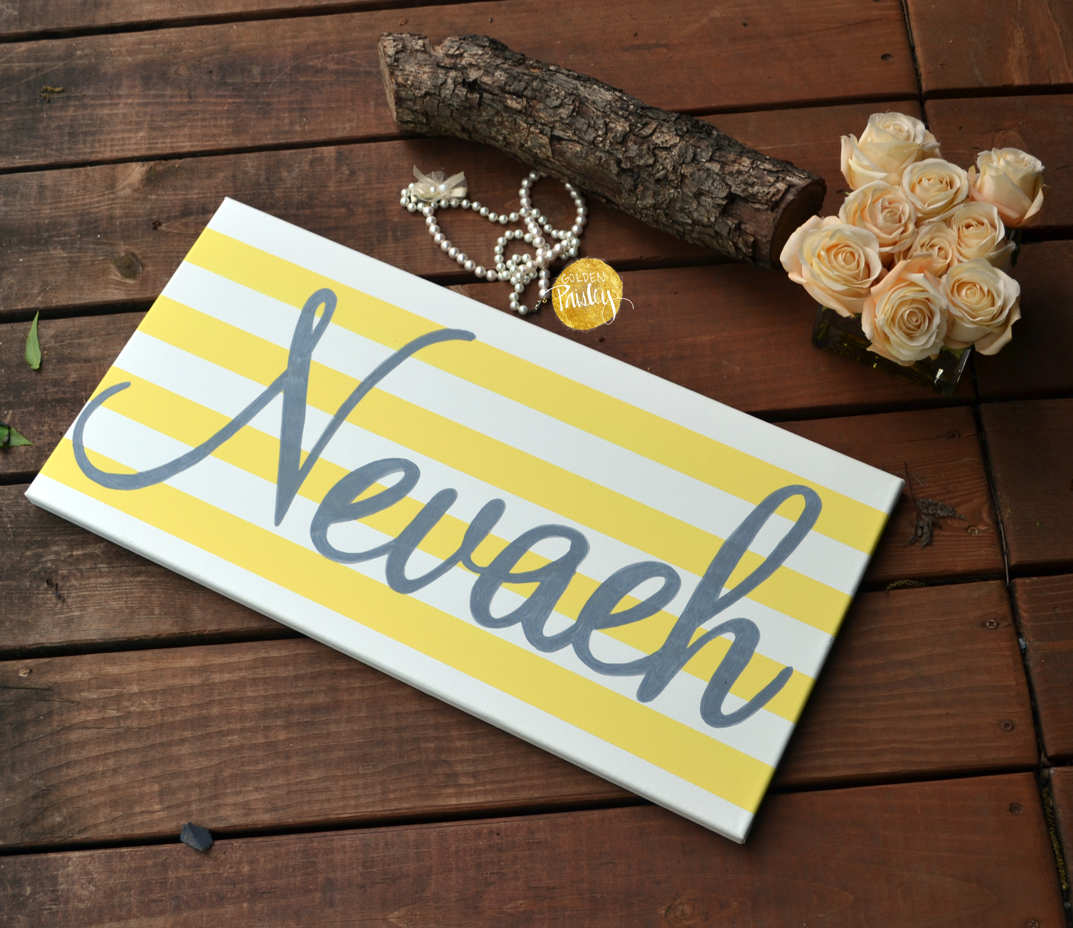 3552x3072 Personalized Name Painting Nursery Sign Yellow Striped - Personalized Name Painting
