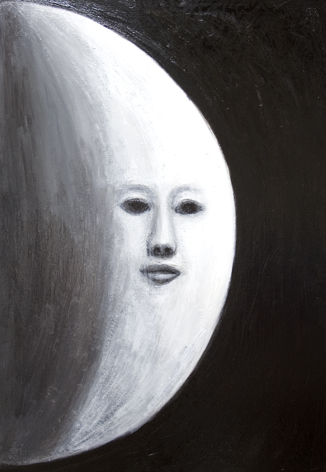 650x941 The Human Face On The Moonnew, Surreal Realism, Black And White - Personified Painting