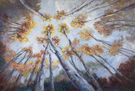 432x292 Niki Gulley Palette Knife Aspen Tree - Perspective Painting