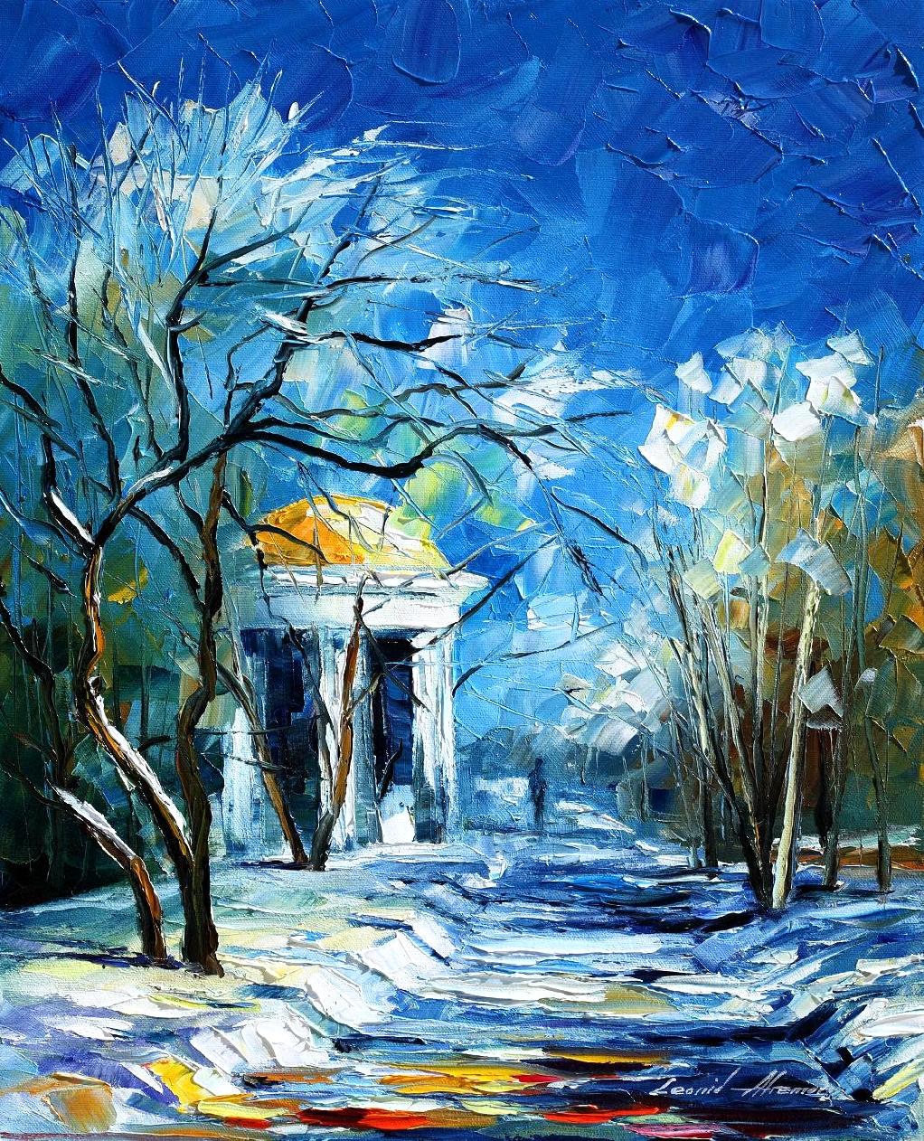 1022x1262 Winter Perspective Palette Knife Oil Painting On Canvas By Leonid - Perspective Painting