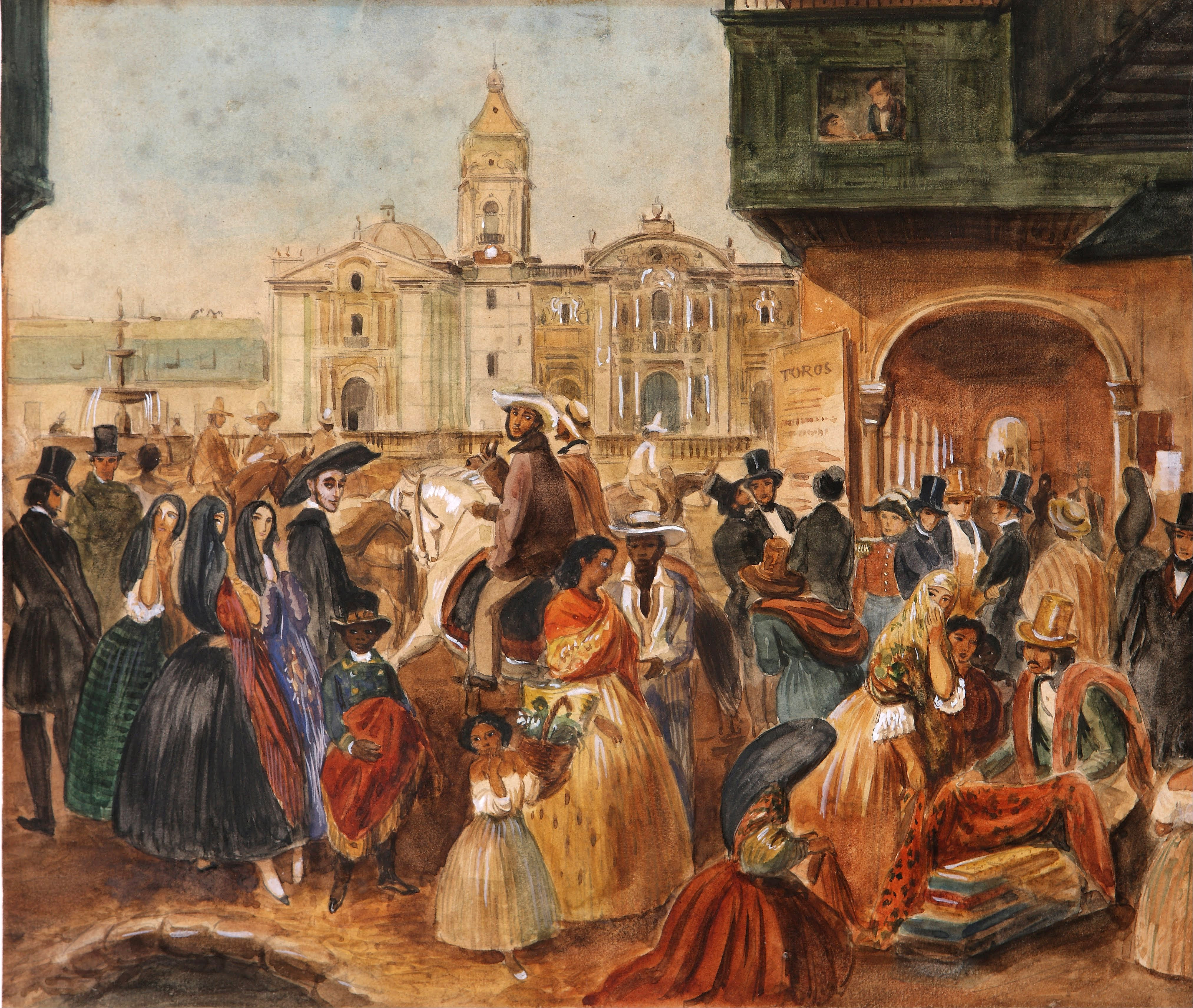 4051x3427 Lima's Main Square Painting In Peru Image - Peru Painting