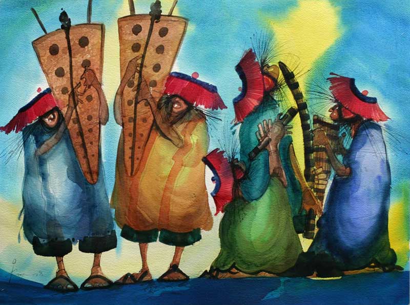 800x595 Music And Customs Original Painting Peru Modern Art - Peru Painting